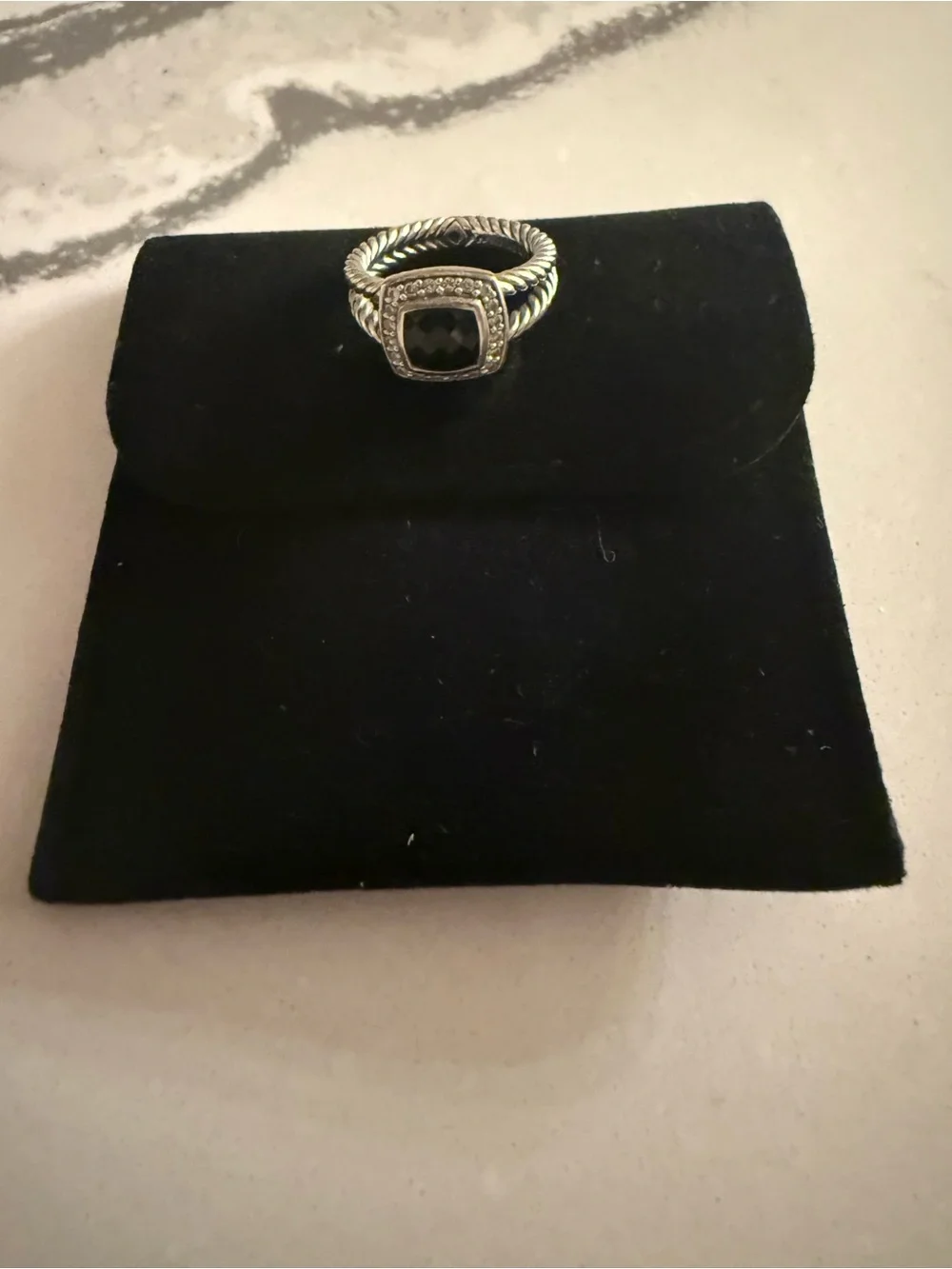 David Yurman Silver Ring with Black Center and Pavé Diamonds - Picture 5 of 6
